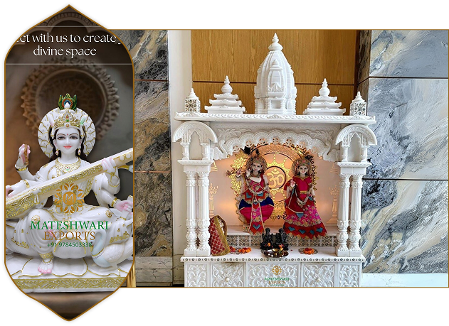 Handcrafted marble murti and temple by Mateshwari Moorti Bhandar