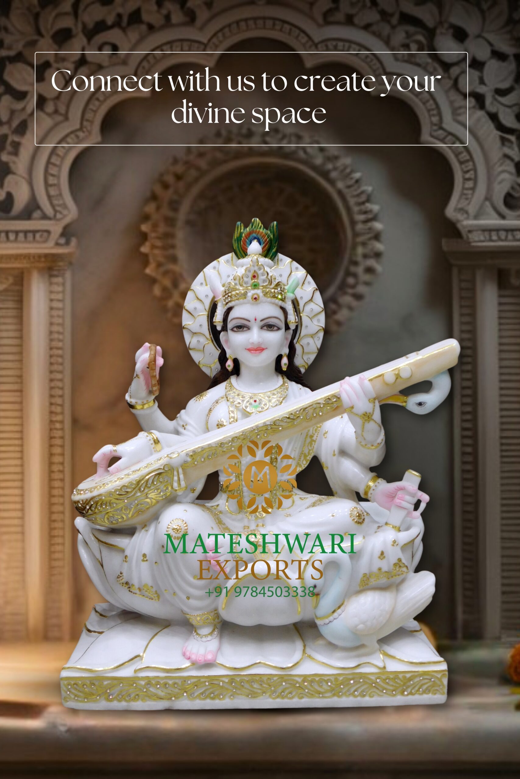 Handcrafted marble Saraswati murti