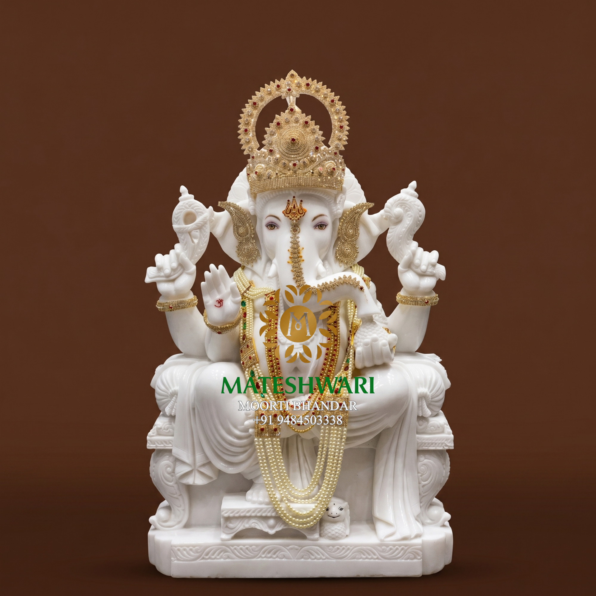 Handcrafted white marble Ganesh murti