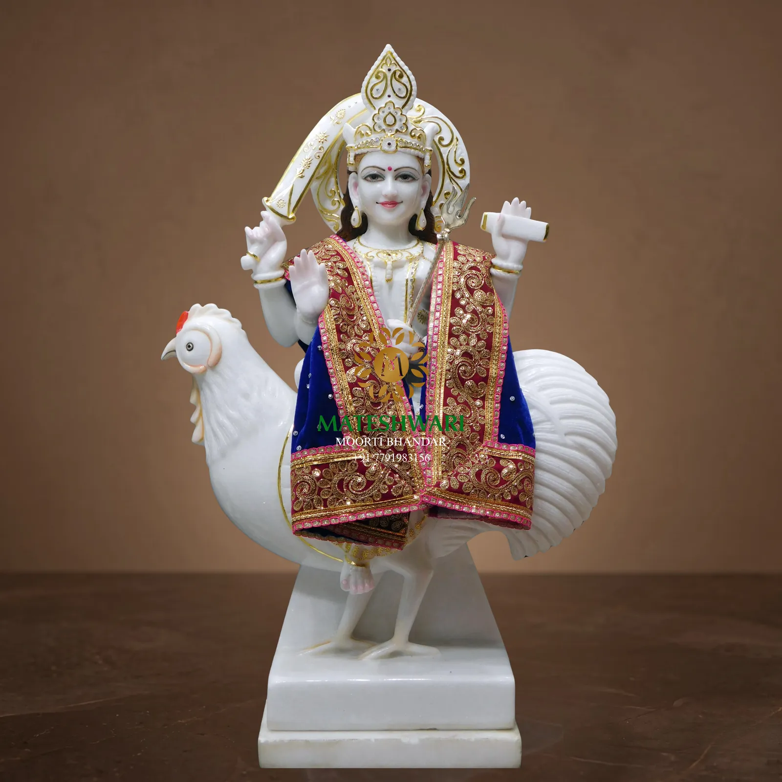Bahuchara Mata White Marble Murti with Decorative Vastra